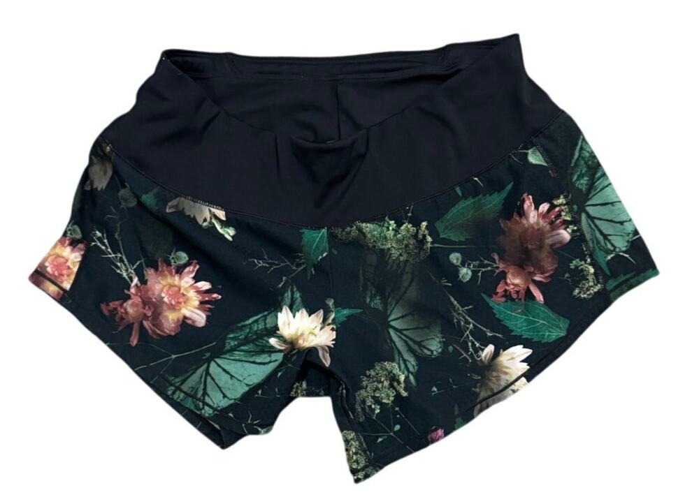 Oiselle Women's Floral Running Shorts Size 4 Black Botanical Lined 4" Inseam